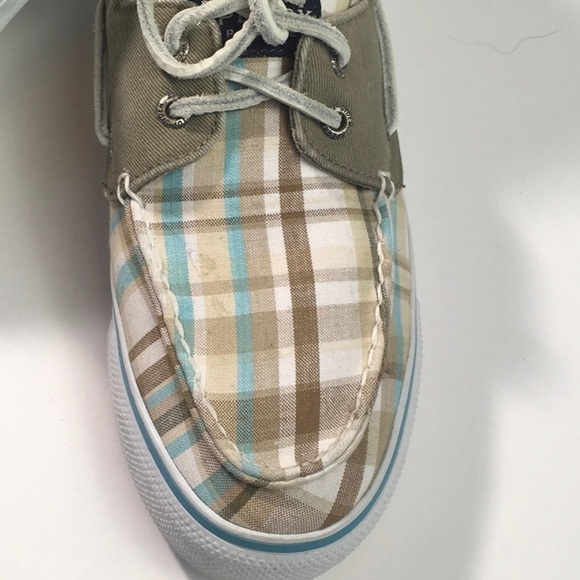 SPERRY Top Sider Aqua/Brown Plaid Boat Shoes - Picture 3 of 12